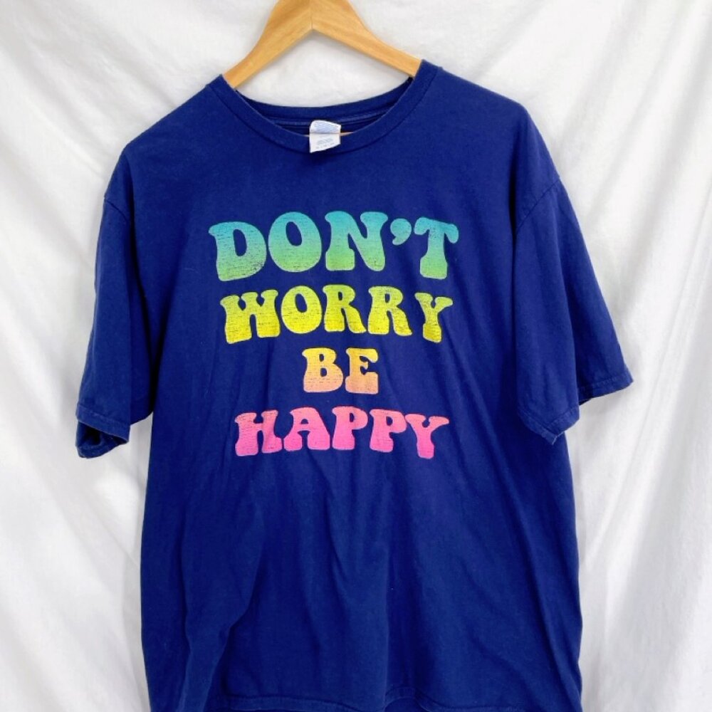 Port&Company Purple Short Sleeve Don't Worry Be Happy Paint Print Tee